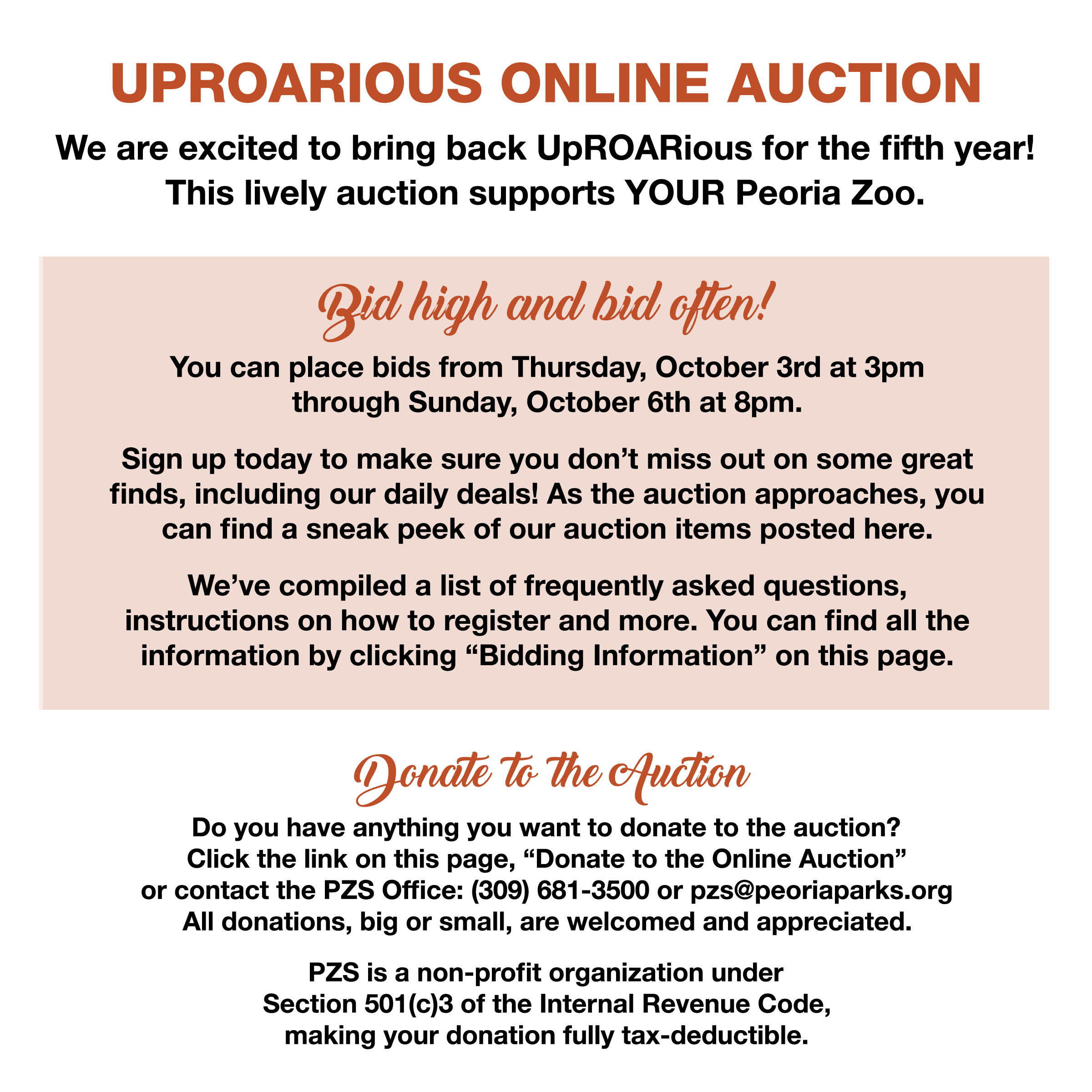 We are excited to bring back UpROARious for the fifth year! This auction supports YOUR Peoria Zoo,